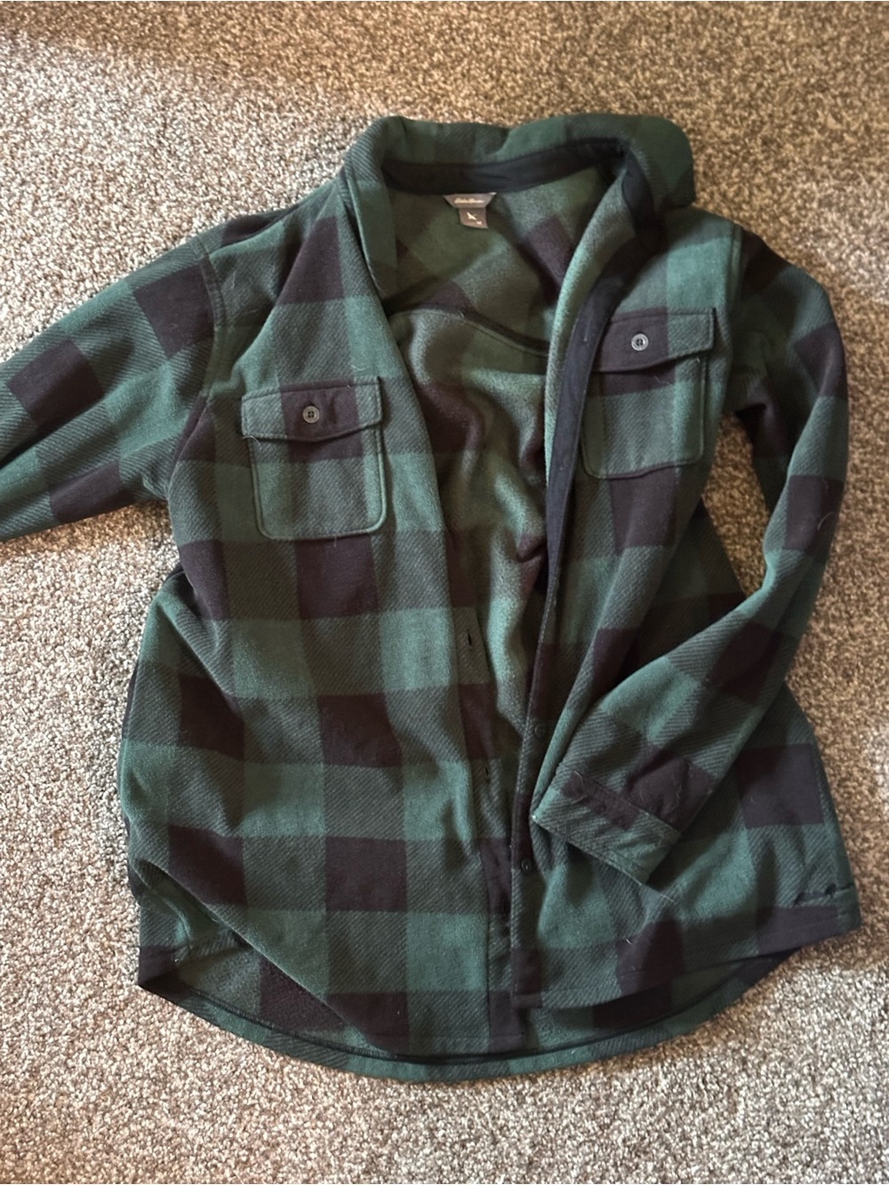 L.L. Bean Green and Black Buffalo Plaid Button-Down Shirt Jacket
